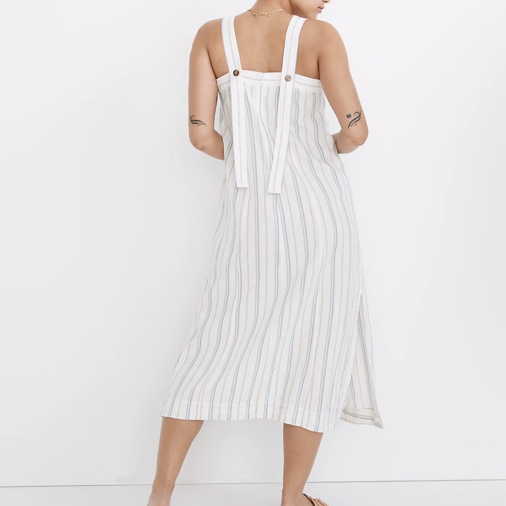 Madewell Linen-Cotton Princess-Seamed Midi Dress in Stripe size M